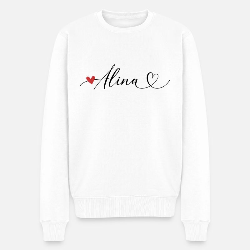 Alina Nom Prénom Calligraphie Coeur - Pull Premium bio Homme - blanc