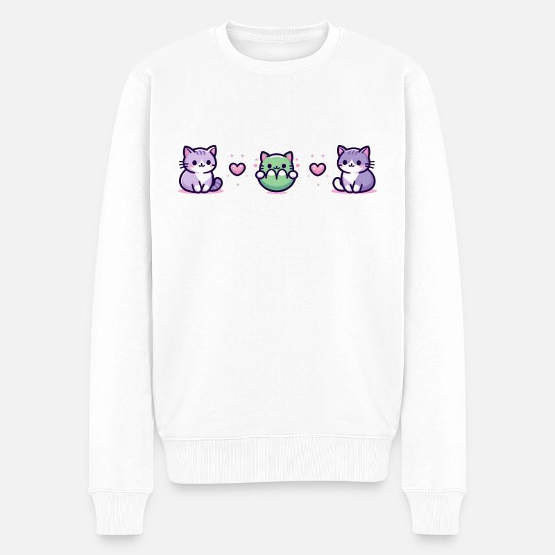 Trois chats avec un petit cœur - Pull Premium bio Homme - blanc