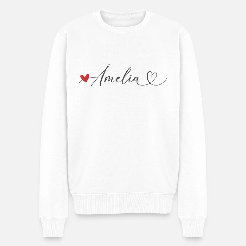 Amelia Nom Prénom Calligraphie Coeur - Pull Premium bio Homme - blanc