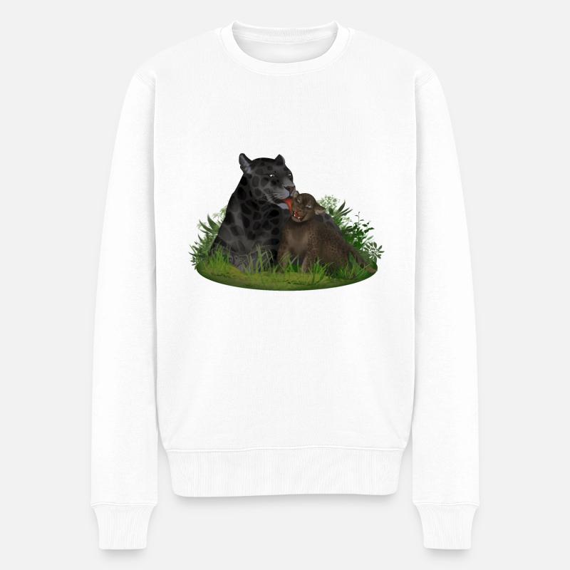 Panther mit ihrem Kind - Männer Premium Bio Pullover - Weiß