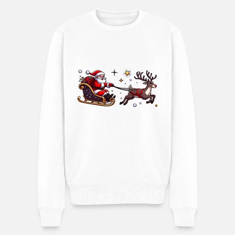 Weihnachtsmann mit Schlitten und Rentier - Männer Premium Bio Pullover - Weiß