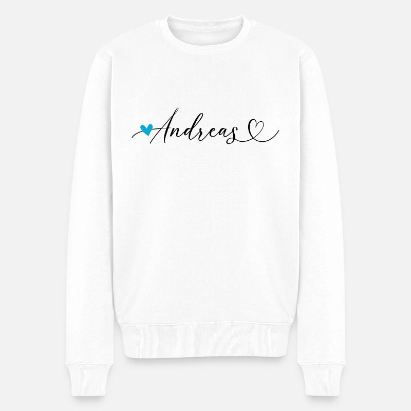 Andreas Nom Prénom Calligraphie Coeur - Pull Premium bio Homme - blanc