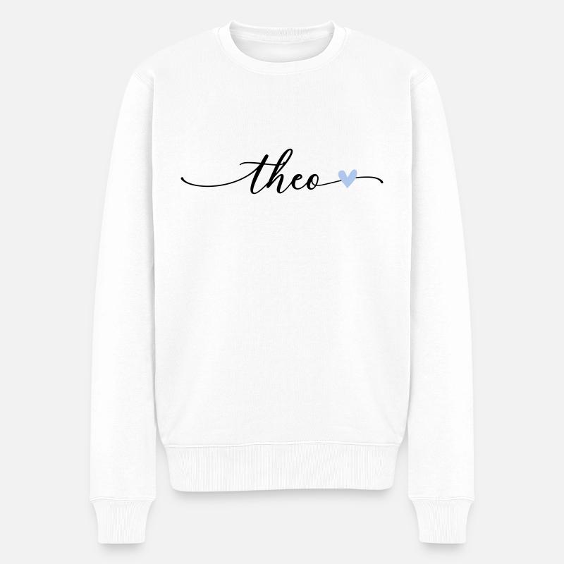 Police de calligraphie Theo Name - Pull Premium bio Homme - blanc