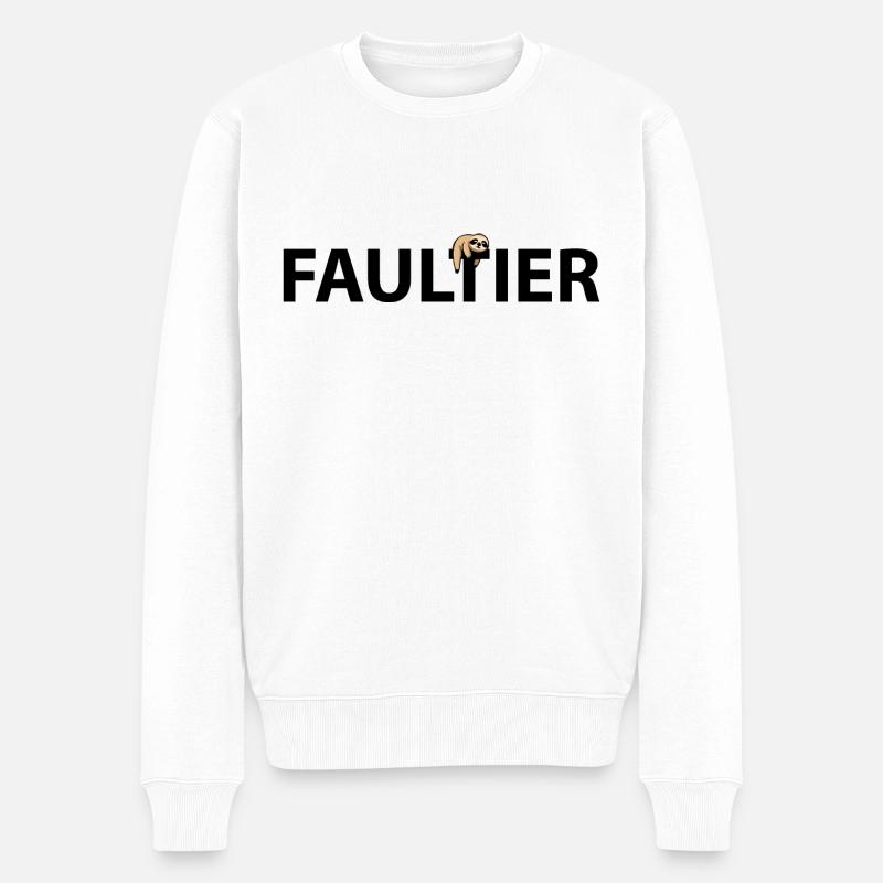 Faultier mit Schriftzug - Männer Premium Bio Pullover - Weiß