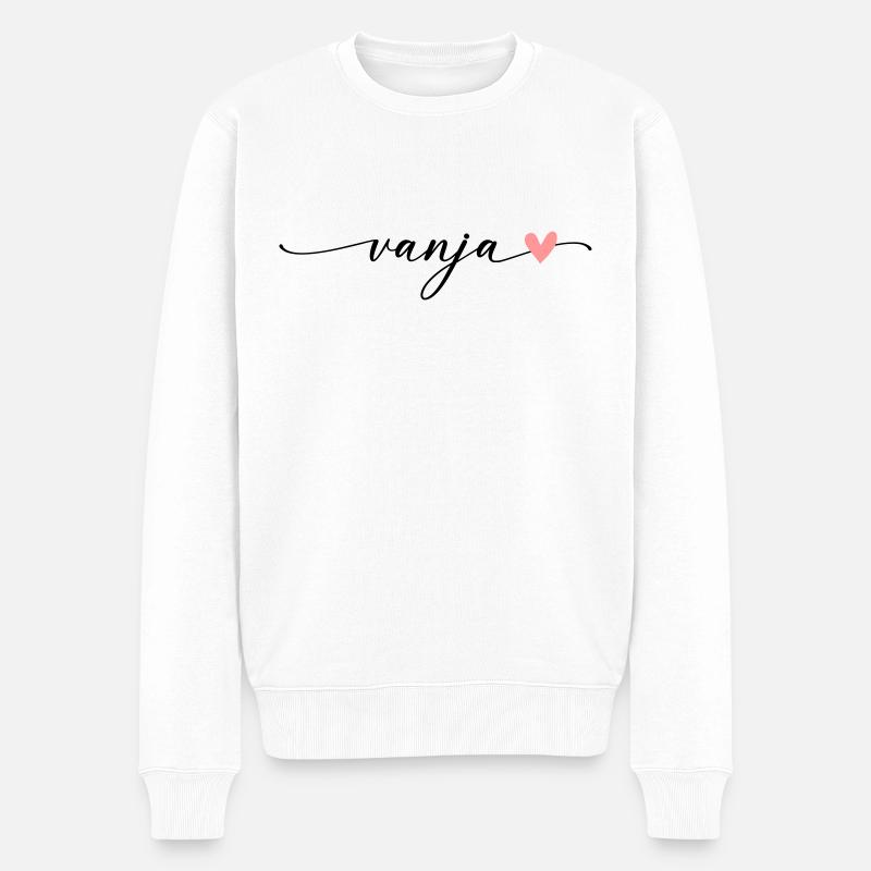Vanja Nom Calligraphie Police - Pull Premium bio Homme - blanc