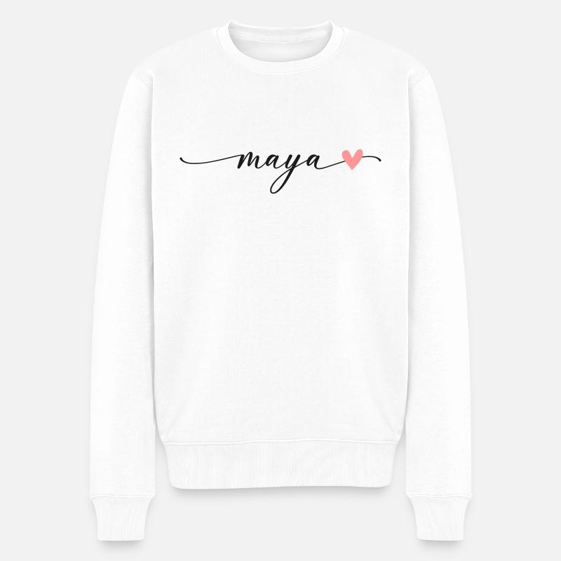 Maya Name Kalligrafie Schrift - Männer Premium Bio Pullover - Weiß