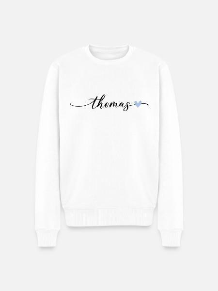 Thomas Name Calligraphy Font - Men's Premium Organic Jumper - white