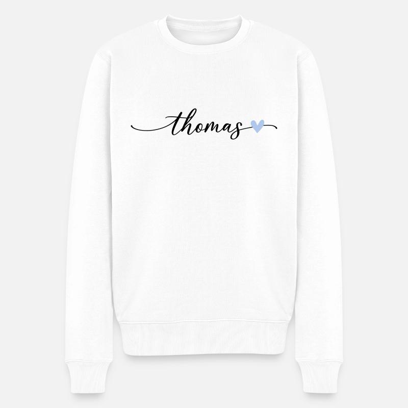Thomas Nom Calligraphie Police - Pull Premium bio Homme - blanc