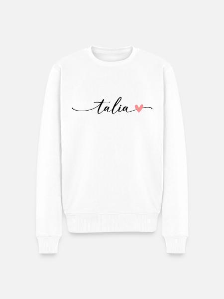 Talia Name Calligraphy Font - Men's Premium Organic Jumper - white
