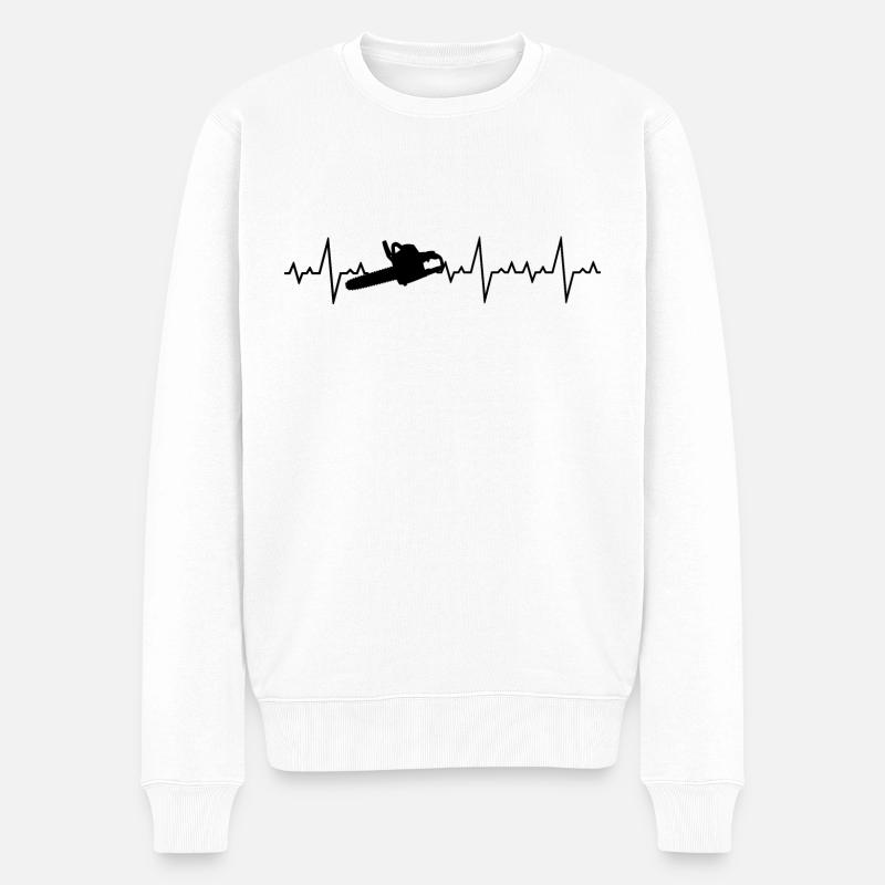 Herzschlag Holzarbeiter Kettensäge Garten - Männer Premium Bio Pullover - Weiß