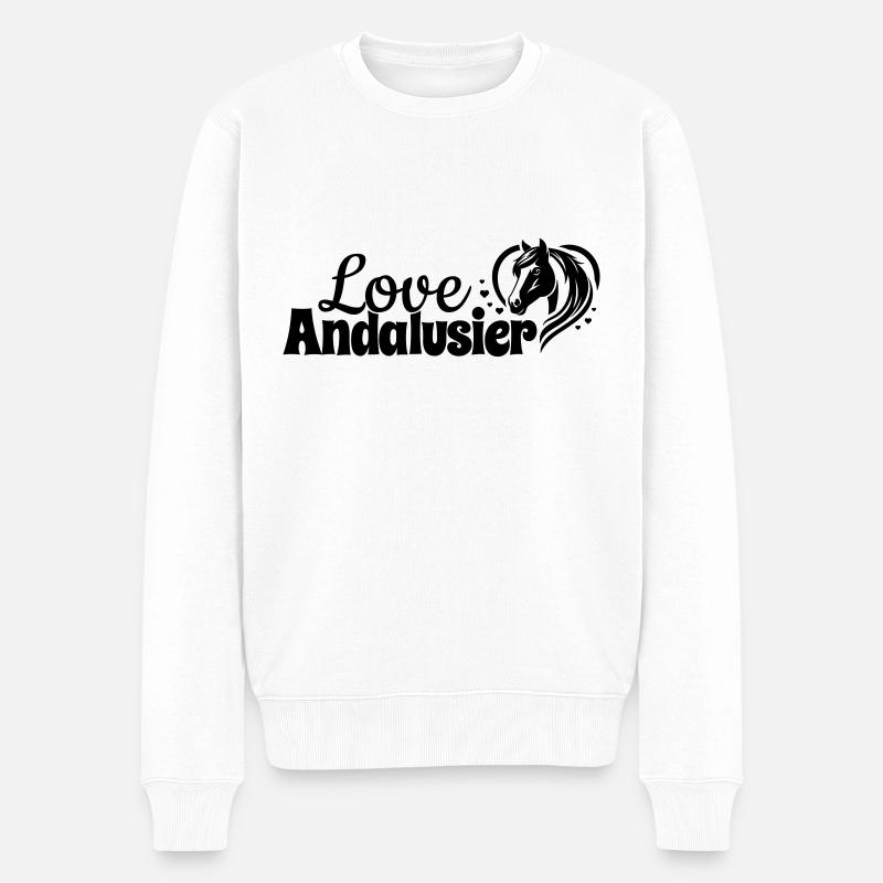 Andalusier Love Herz Pferdekopf - Männer Premium Bio Pullover - Weiß