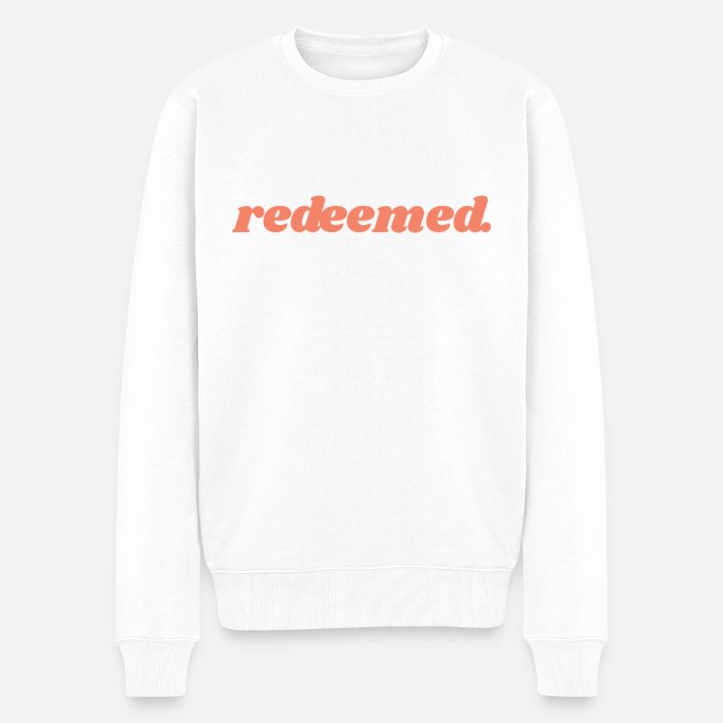 Eingelöst - Christliches Zitat - Männer Premium Bio Pullover - Weiß