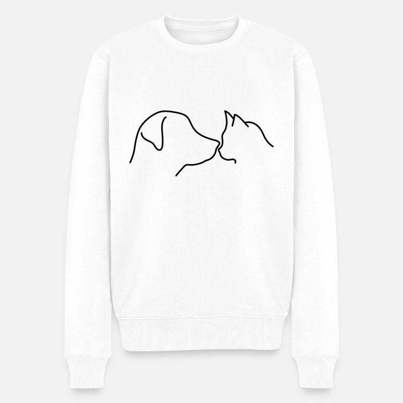 Hund Katze Liebe dunkel zusammenhalt - Männer Premium Bio Pullover - Weiß