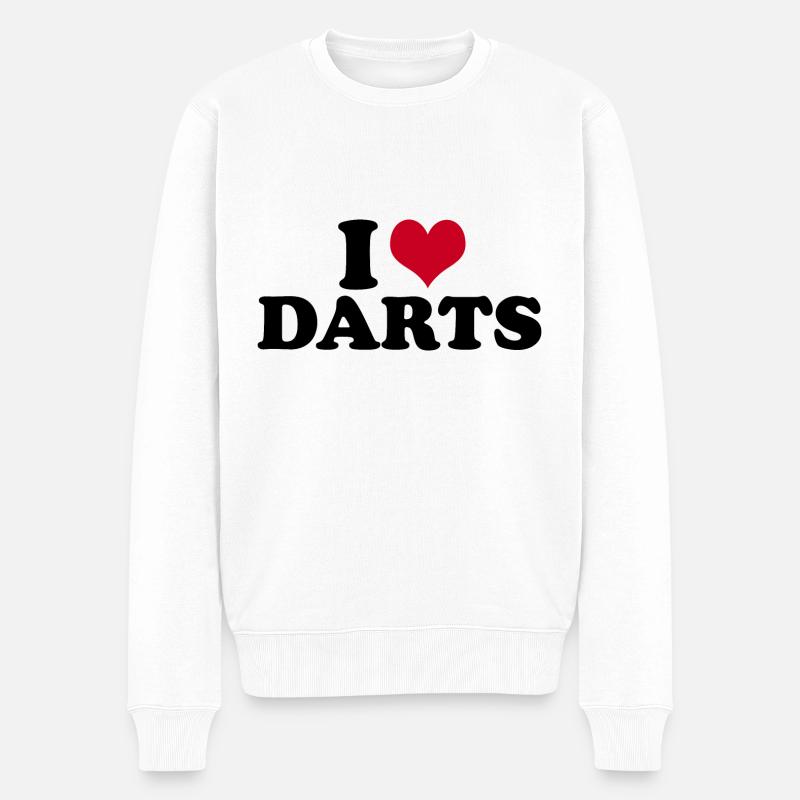 I Love Darts Dart Darten - Männer Premium Bio Pullover - Weiß