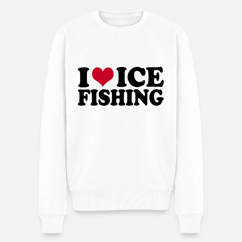 I Love Ice Fishing - Männer Premium Bio Pullover - Weiß
