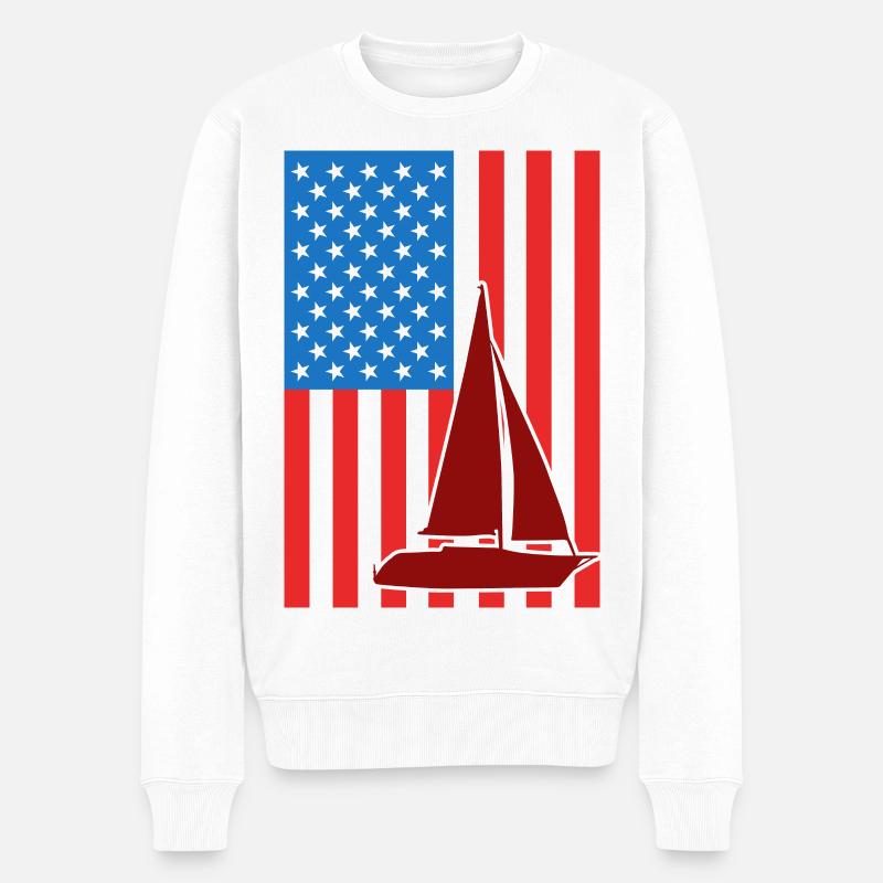 Segeln USA Flagge - Männer Premium Bio Pullover - Weiß