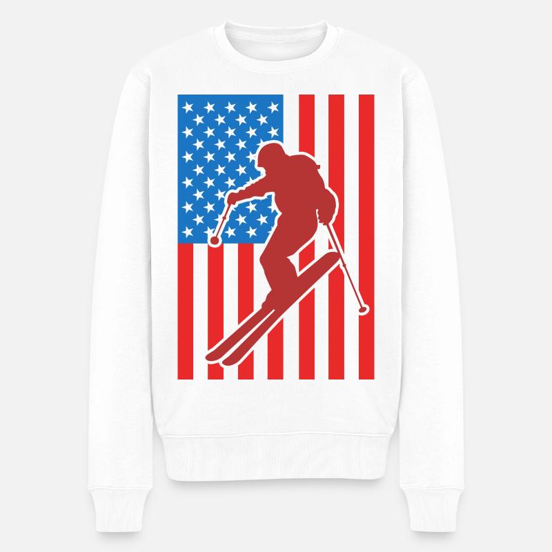 Ski Drapeau des États-Unis - Pull Premium bio Homme - blanc