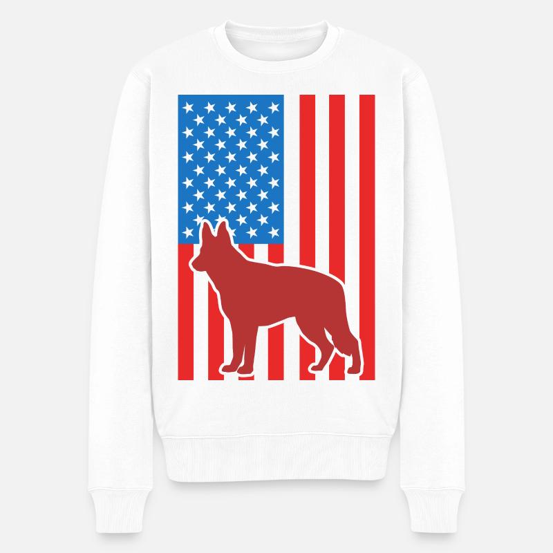 Schäferhund US Flagge - Männer Premium Bio Pullover - Weiß