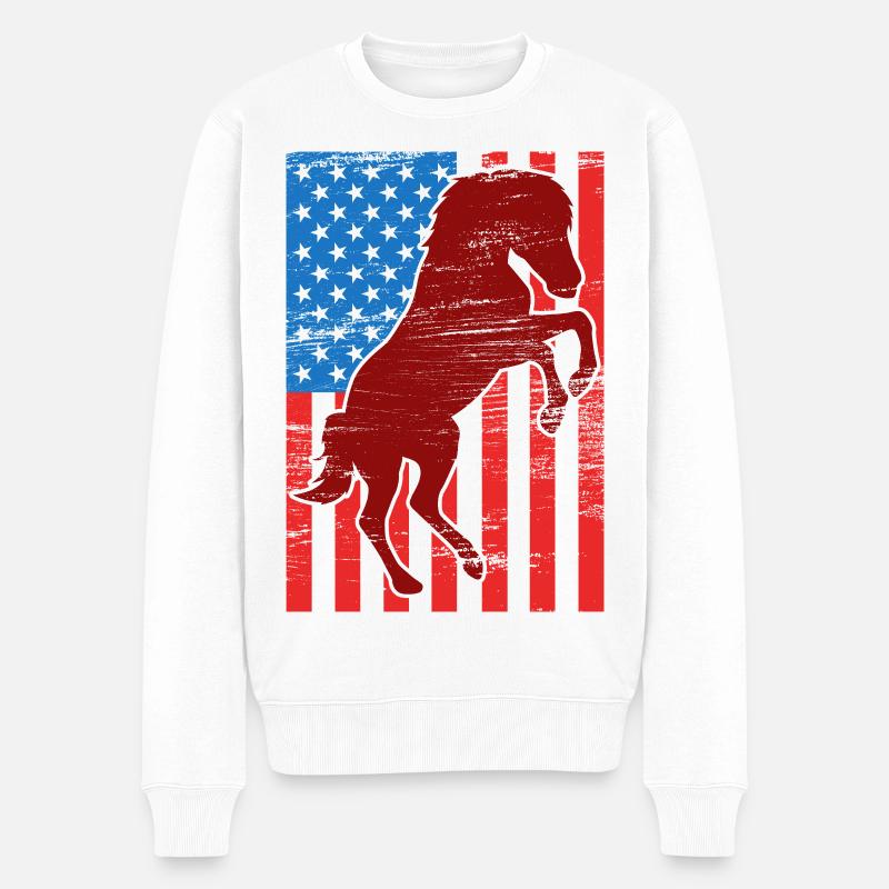 US Flagge Reiten - Männer Premium Bio Pullover - Weiß