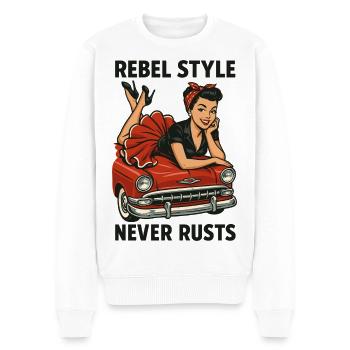 Rockabilly Pin-Up: Rebel Style Never Rusts Retro - Männer Premium Bio Pullover - Weiß - Vorne - Thijin (182cm)