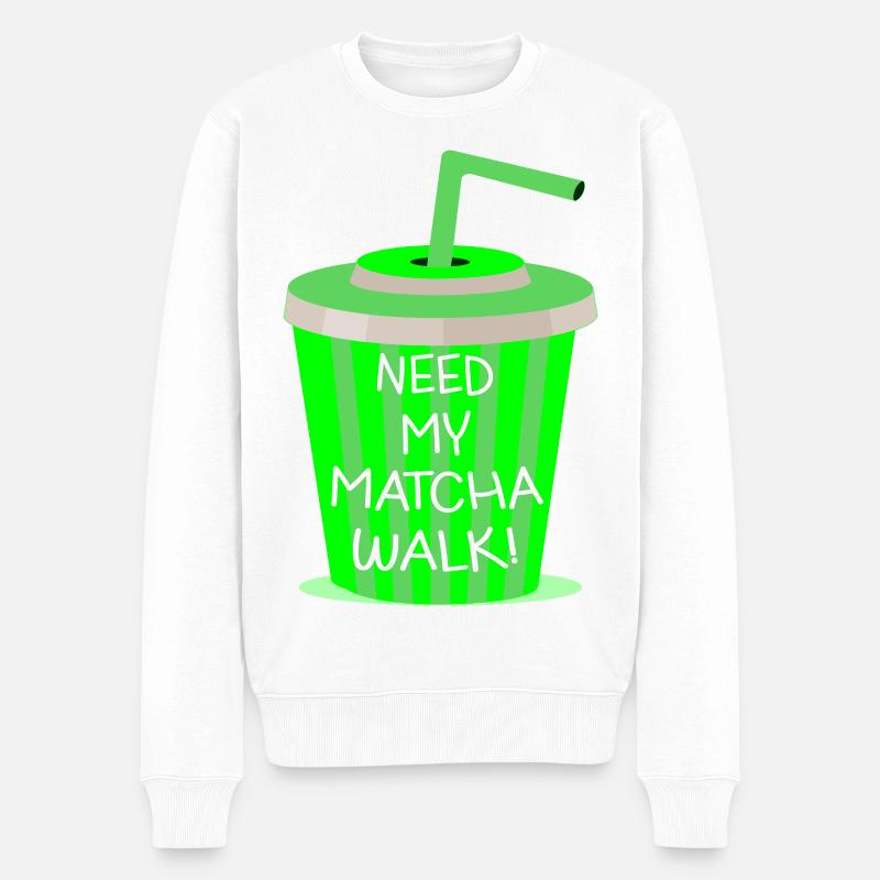 Matcha Walk - Männer Premium Bio Pullover - Weiß