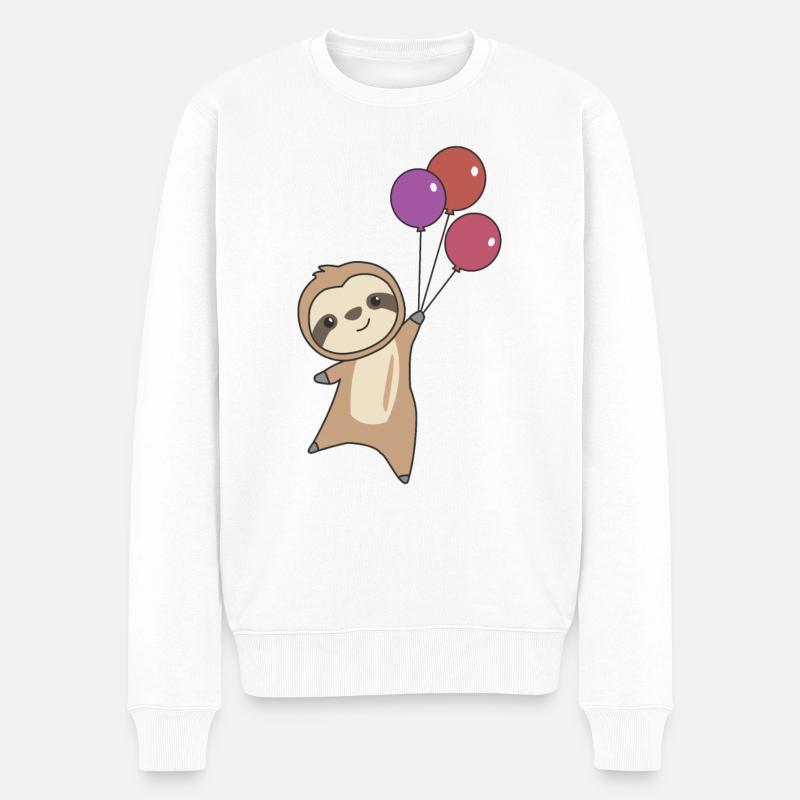 Faultier fliegt mit Luftballons oben - Männer Premium Bio Pullover - Weiß