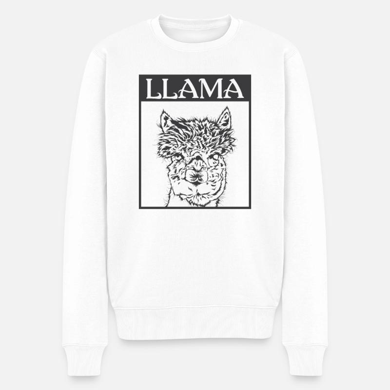 Lama Alpaka Porträt - Männer Premium Bio Pullover - Weiß
