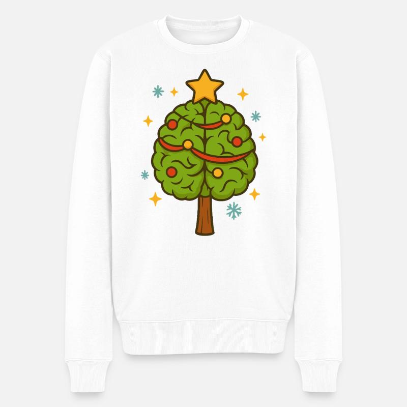 Weihnachtsbaum Gehirn Xmas Cartoon - Männer Premium Bio Pullover - Weiß