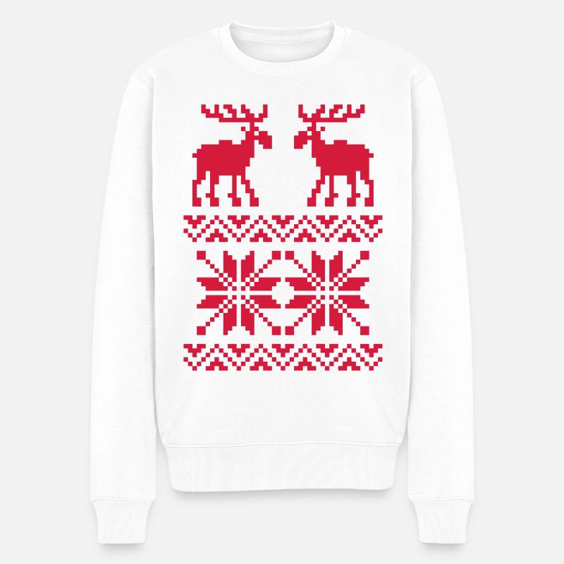Elch-Muster-Weihnachtspullover - Männer Premium Bio Pullover - Weiß