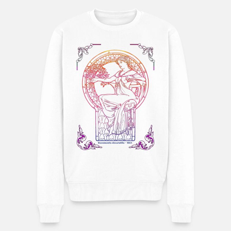 Alfons Mucha - Männer Premium Bio Pullover - Weiß