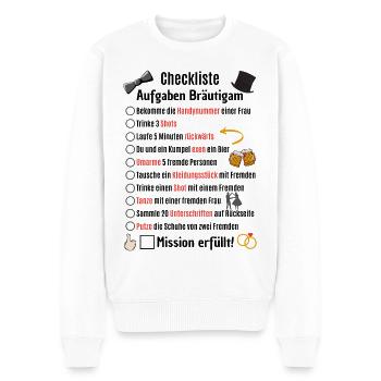 Checkliste JGA Bräutigam Junggeselle - Männer Premium Bio Pullover - Weiß - Vorne - Thijin (182cm)