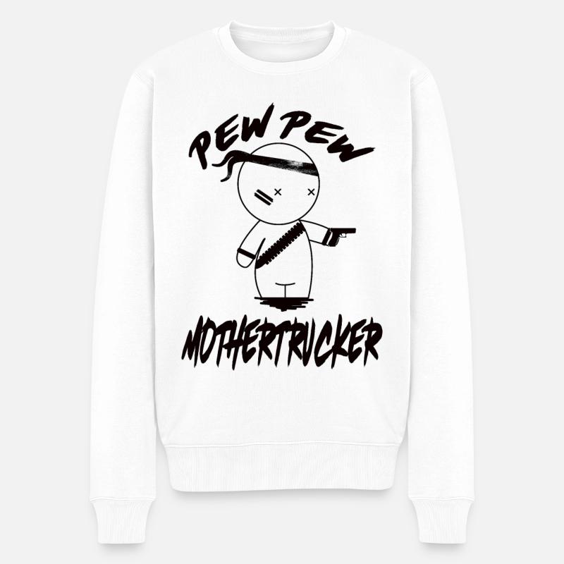 PEW PEW Mothertrucker - Männer Premium Bio Pullover - Weiß