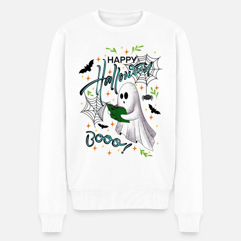 Happy Halloween Geist - Männer Premium Bio Pullover - Weiß
