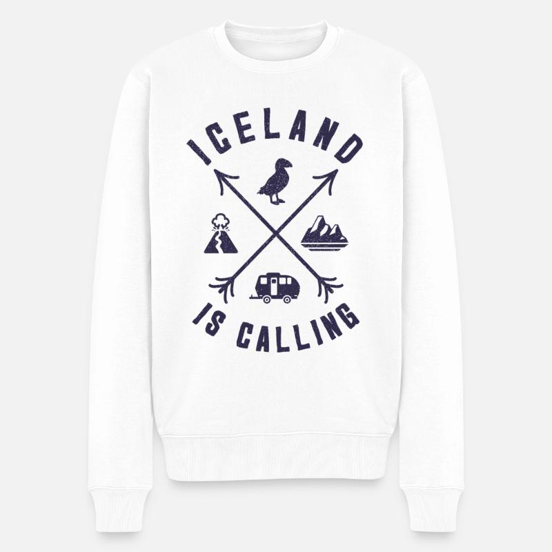 Island Urlaub Berge Papageitaucher Reykjavik - Männer Premium Bio Pullover - Weiß