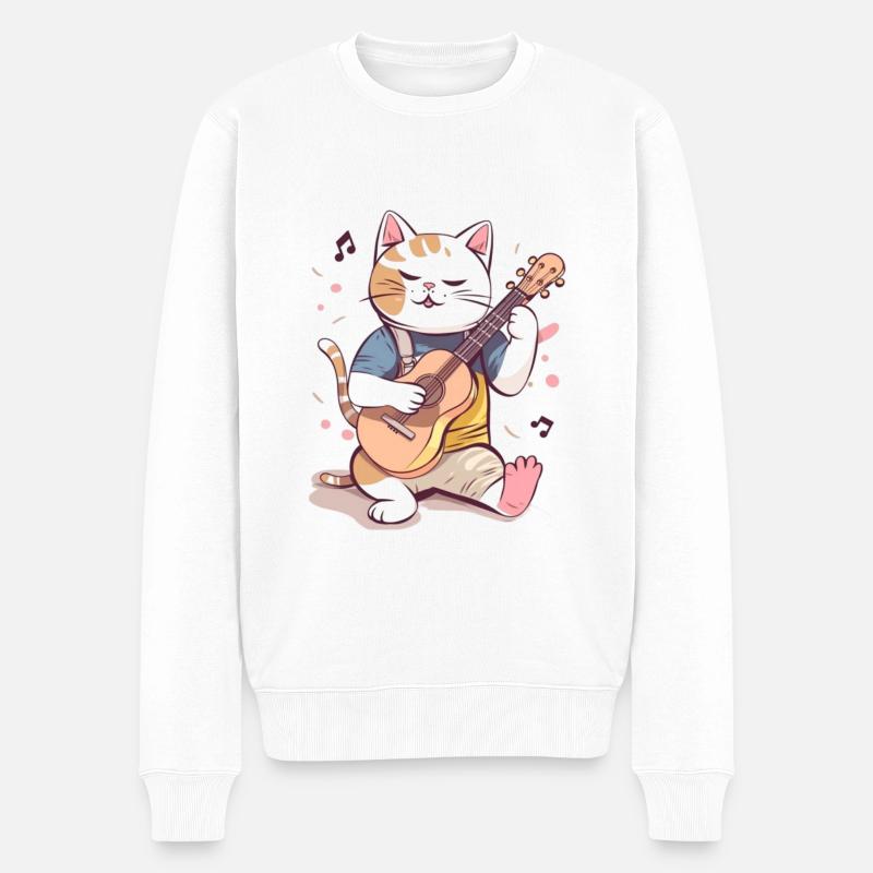 Chat mignon avec guitare - Pull Premium bio Homme - blanc