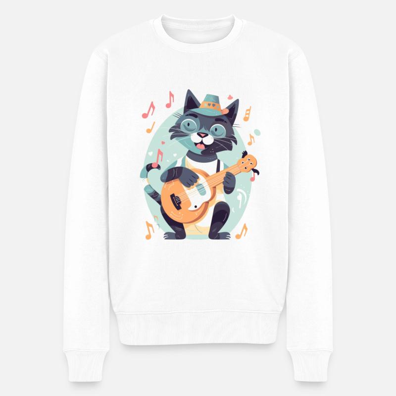 Chat mignon avec guitare - Pull Premium bio Homme - blanc