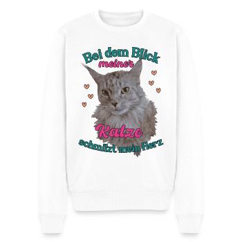 Bei dem Blick meiner Katze schmilzt mein Herz - Männer Premium Bio Pullover - Weiß - Vorne - Thijin (182cm)