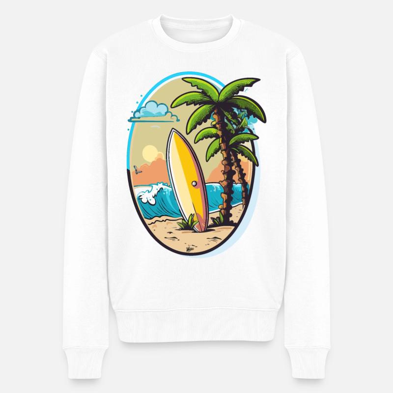 Der Wellenreiter - Männer Premium Bio Pullover - Weiß
