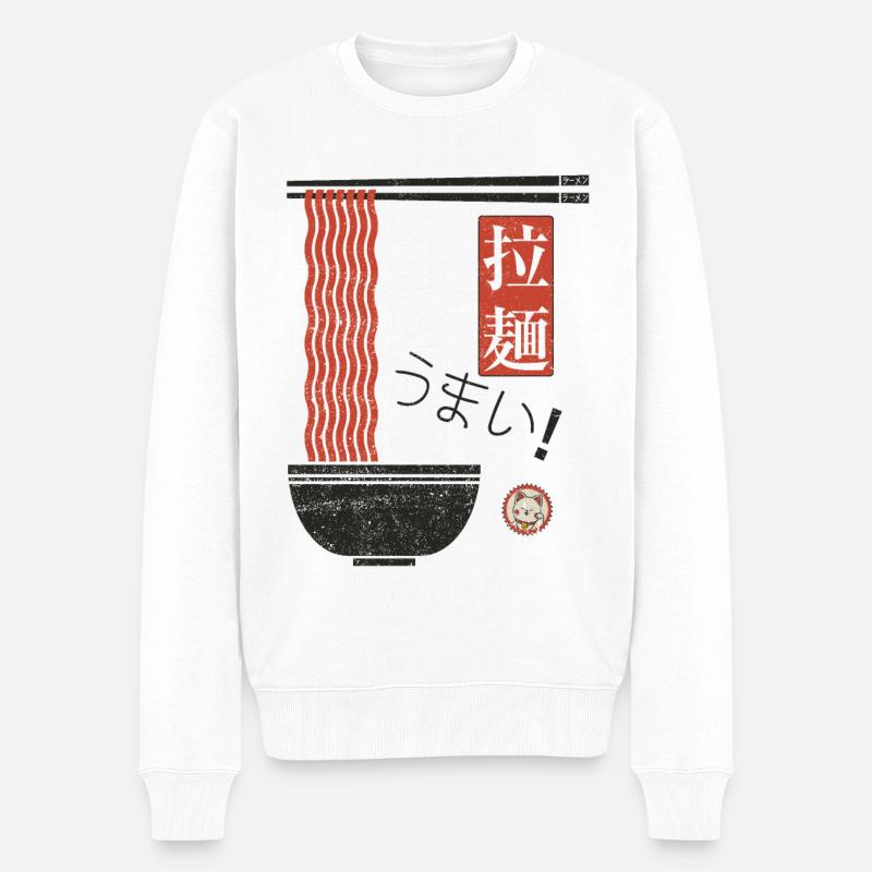 Ramen Nudelsuppe Retro Minimalistische Kunst - Männer Premium Bio Pullover - Weiß
