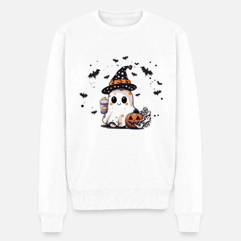 Halloween Geist - Männer Premium Bio Pullover - Weiß