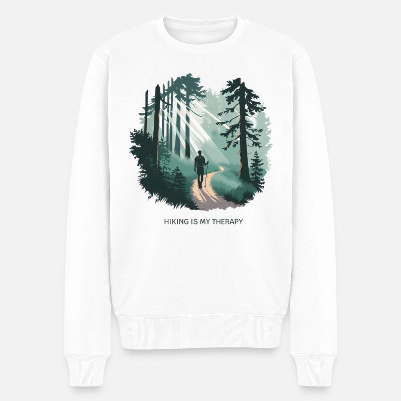 Hiking is My Therapy – Natur & Wald - Männer Premium Bio Pullover - Weiß