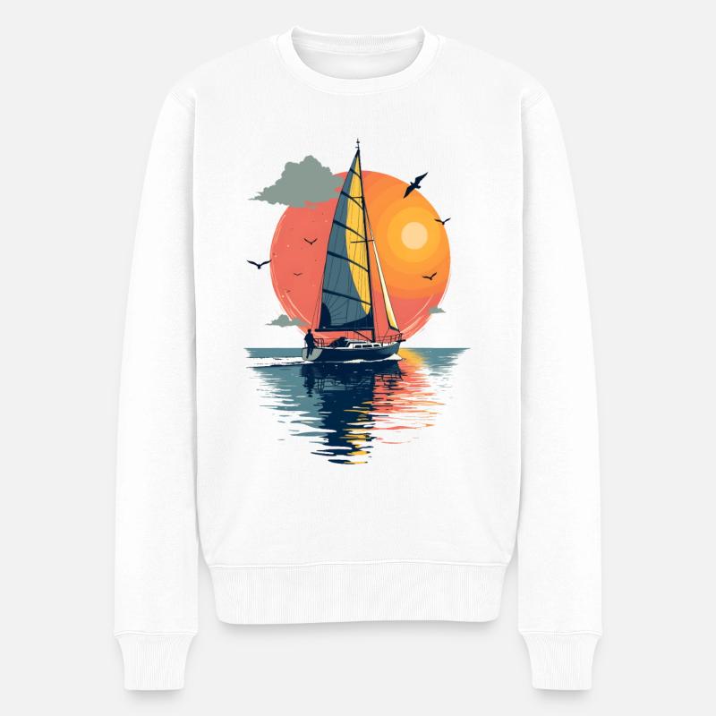 Segelboot vor Sonnenuntergang - Männer Premium Bio Pullover - Weiß