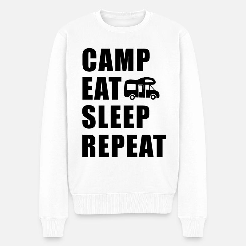 Camp Eat Sleep Repeat Wohnmobil in schwarz - Männer Premium Bio Pullover - Weiß