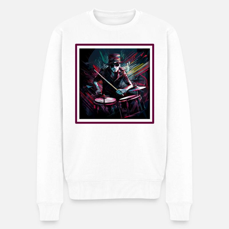 Pink Drummer - Männer Premium Bio Pullover - Weiß