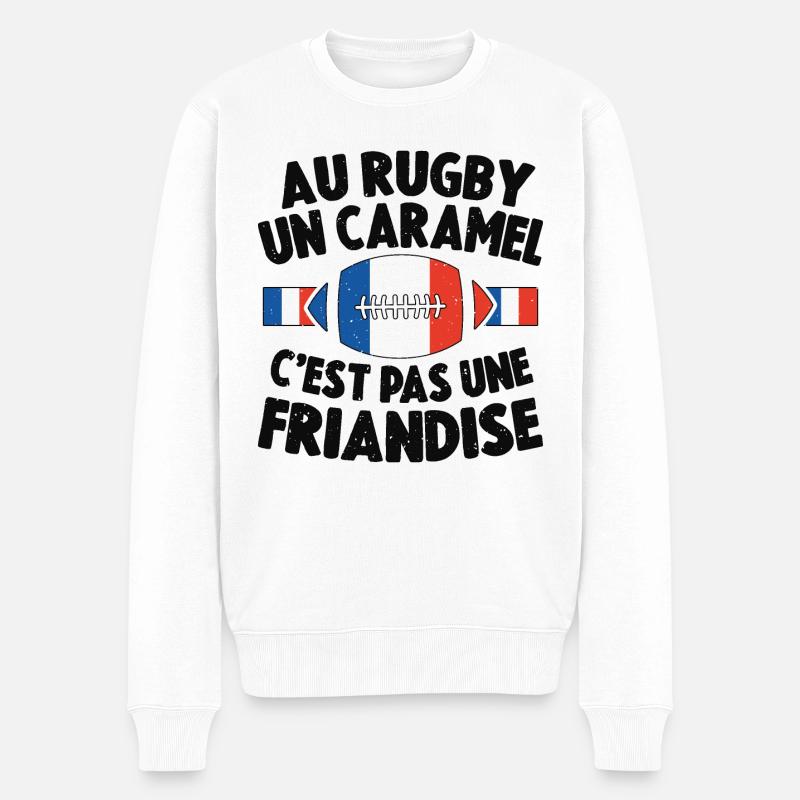 Au Rugby Un Caramel C'est Pas Une Friandise - Pull Premium bio Homme - blanc