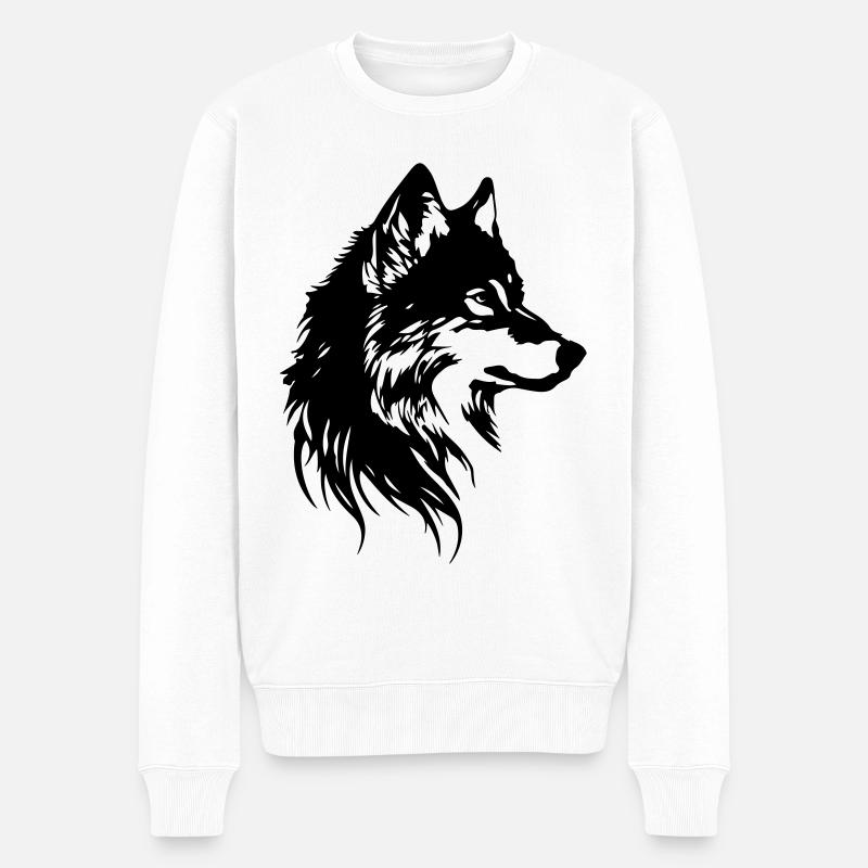 Wolf Kopf Tier - Männer Premium Bio Pullover - Weiß
