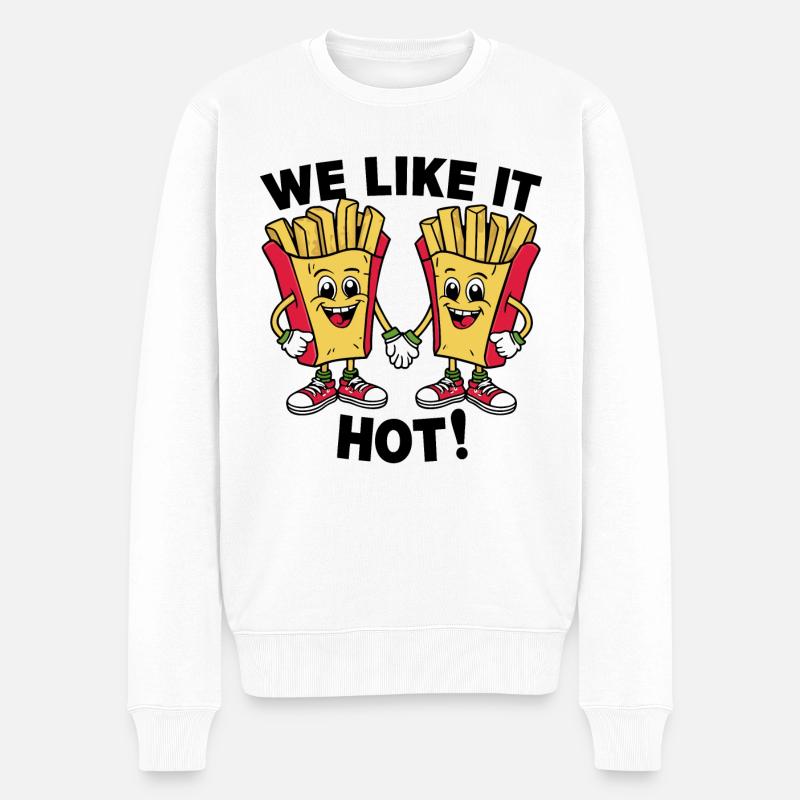 Lustige Pommes Frites mit lustigem Spruch - Männer Premium Bio Pullover - Weiß