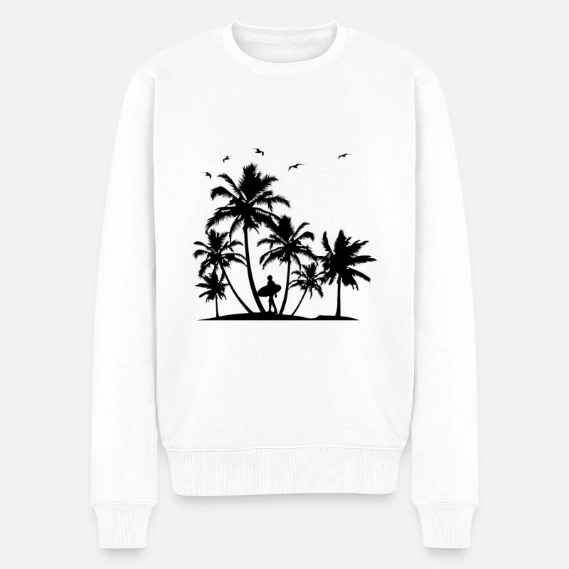 Palmier de plage surfeur silhouette - Pull Premium bio Homme - blanc
