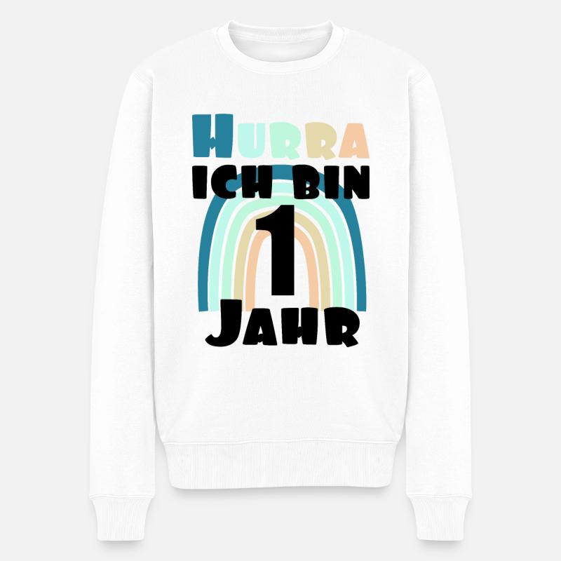 Hurra ich bin 1 Jahr Regenbogen für Jungs - Männer Premium Bio Pullover - Weiß