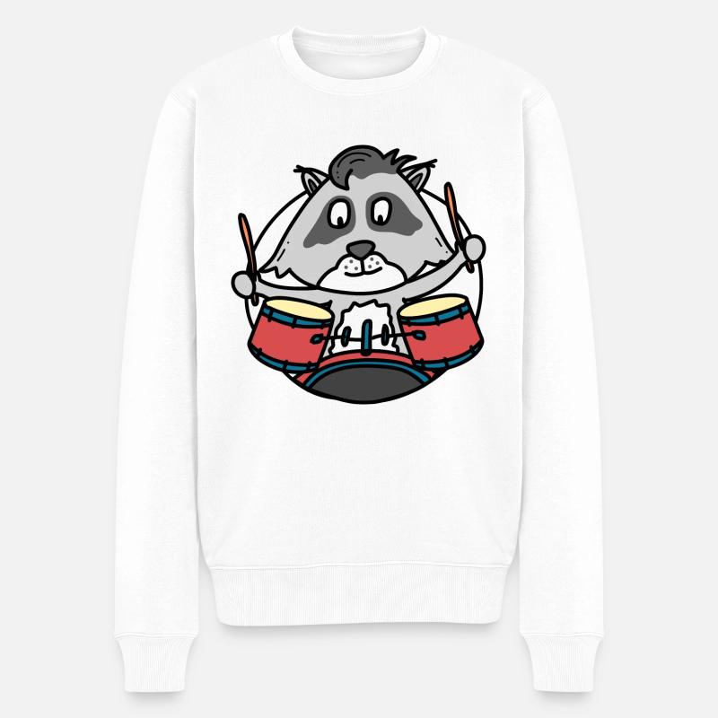 Waschbär mit Schlagzeug - Männer Premium Bio Pullover - Weiß